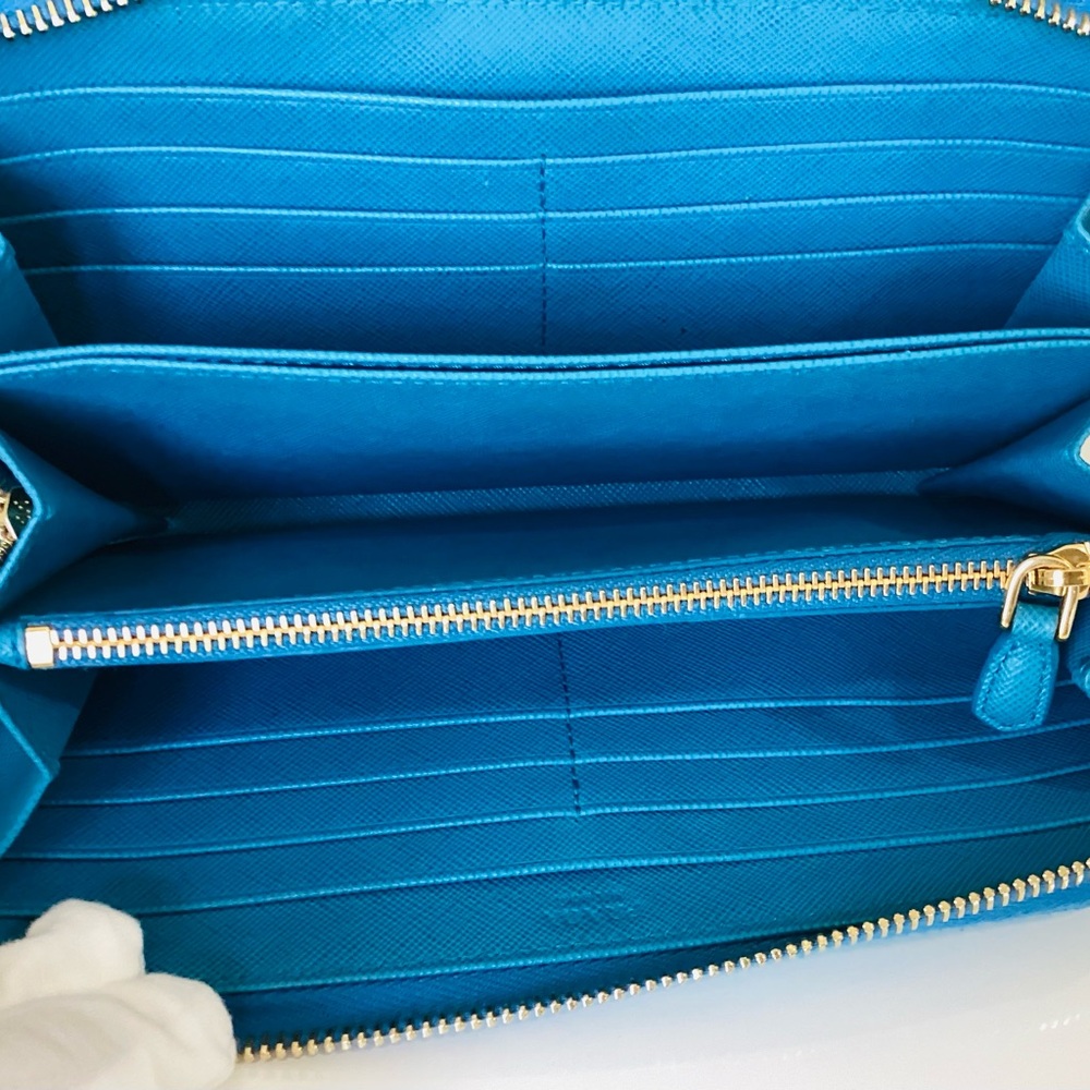 Prada Saffiano Continental Wallet in Turquoise with Gold Hardware - Picture 11 of 16
